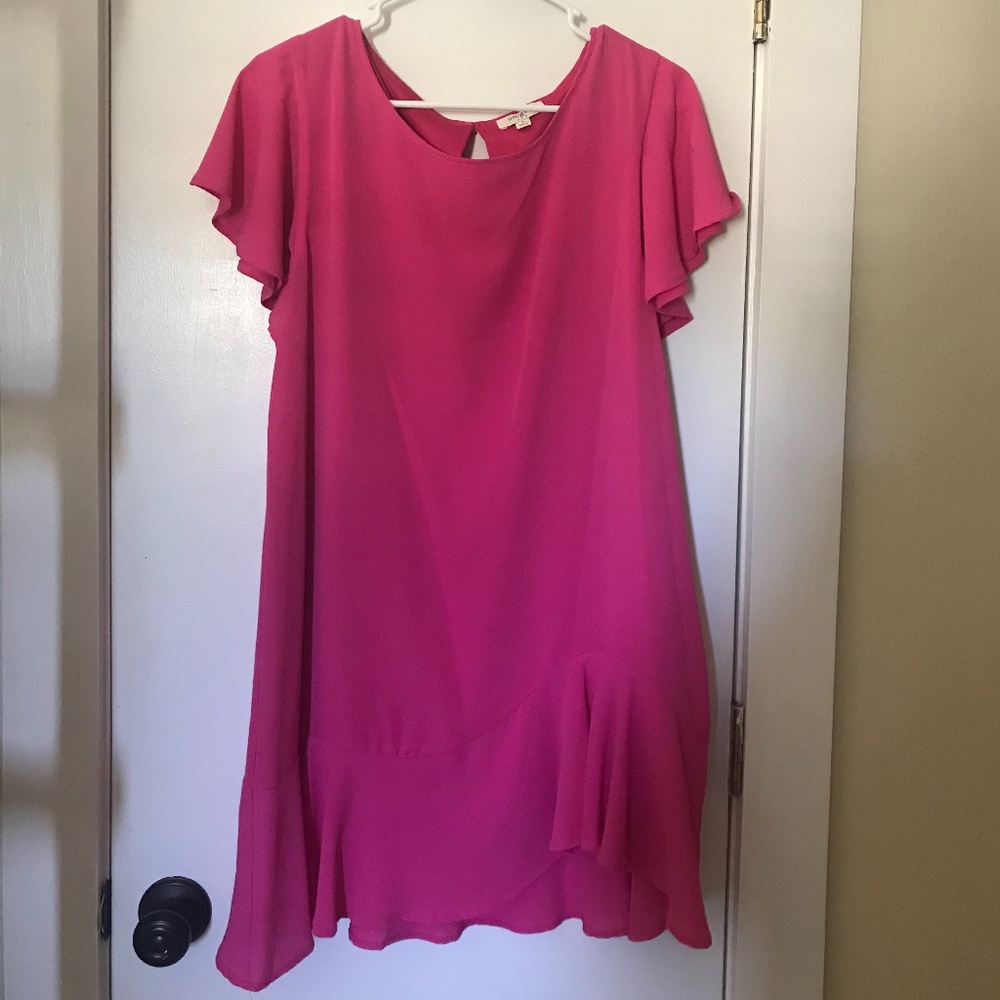 Hot Pink Flutter Sleeve Dress